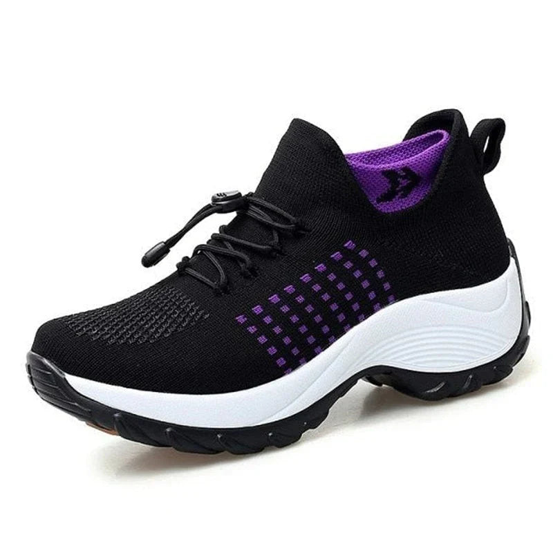 Women's ergonomic slip-on trainers with a sock collar and toggle laces