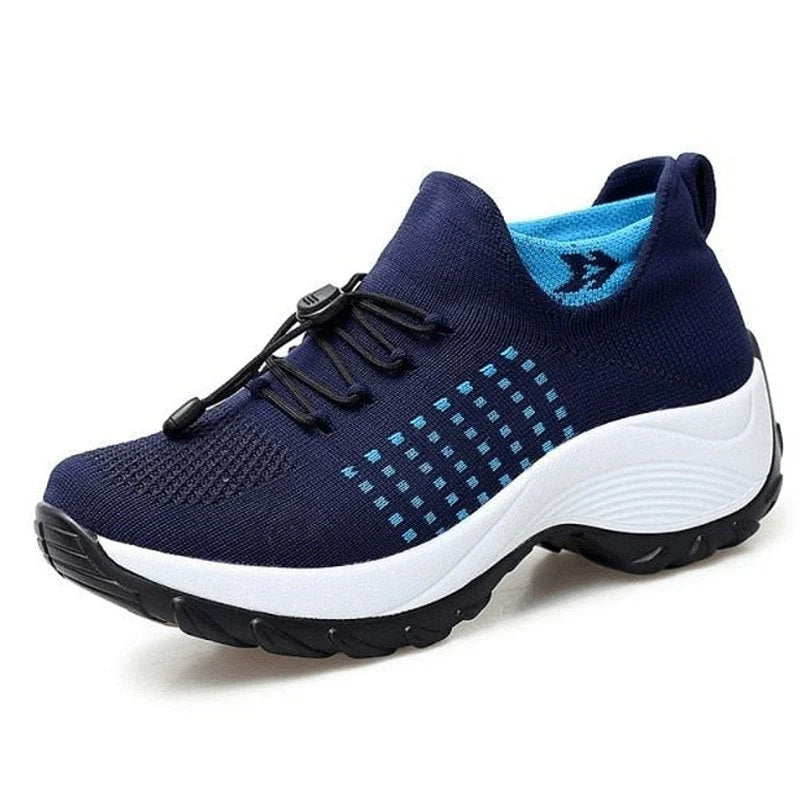 Women's ergonomic slip-on trainers with a sock collar and toggle laces