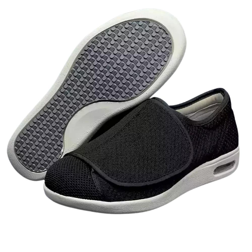 Ergonomic unisex touch-strap shoes with a roomy fit and wide closure