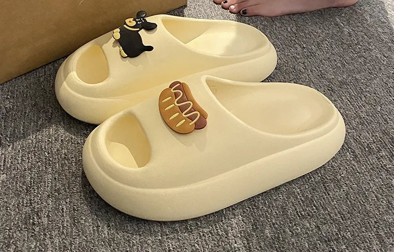 EVA mule slippers with closed toe, thick sole and playful charms on the instep - cream