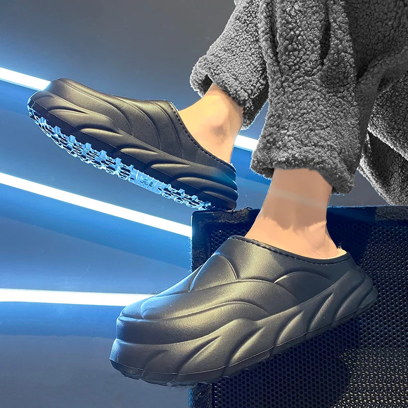 Platform slippers with EVA shell, teddy lining, open heel and thick wave-sculpted sole - view 2