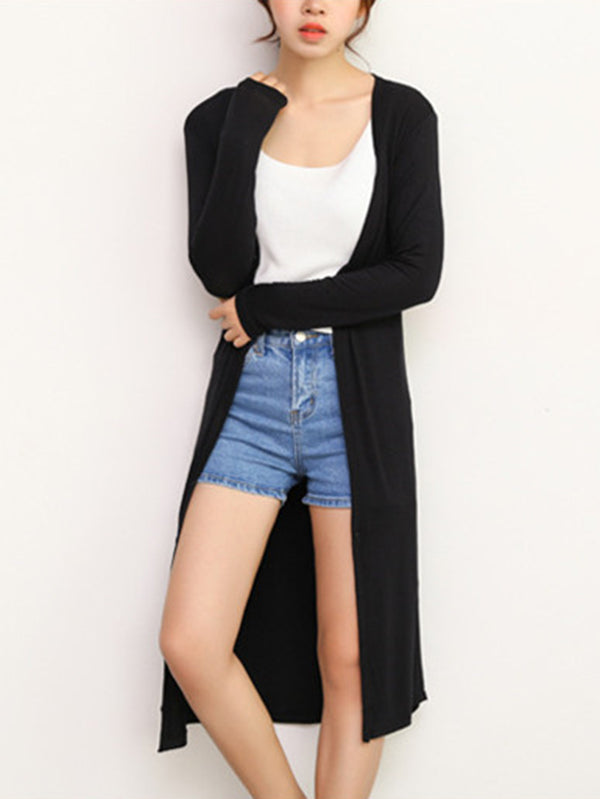 Light longline cardigan hanging open with dropped shoulders