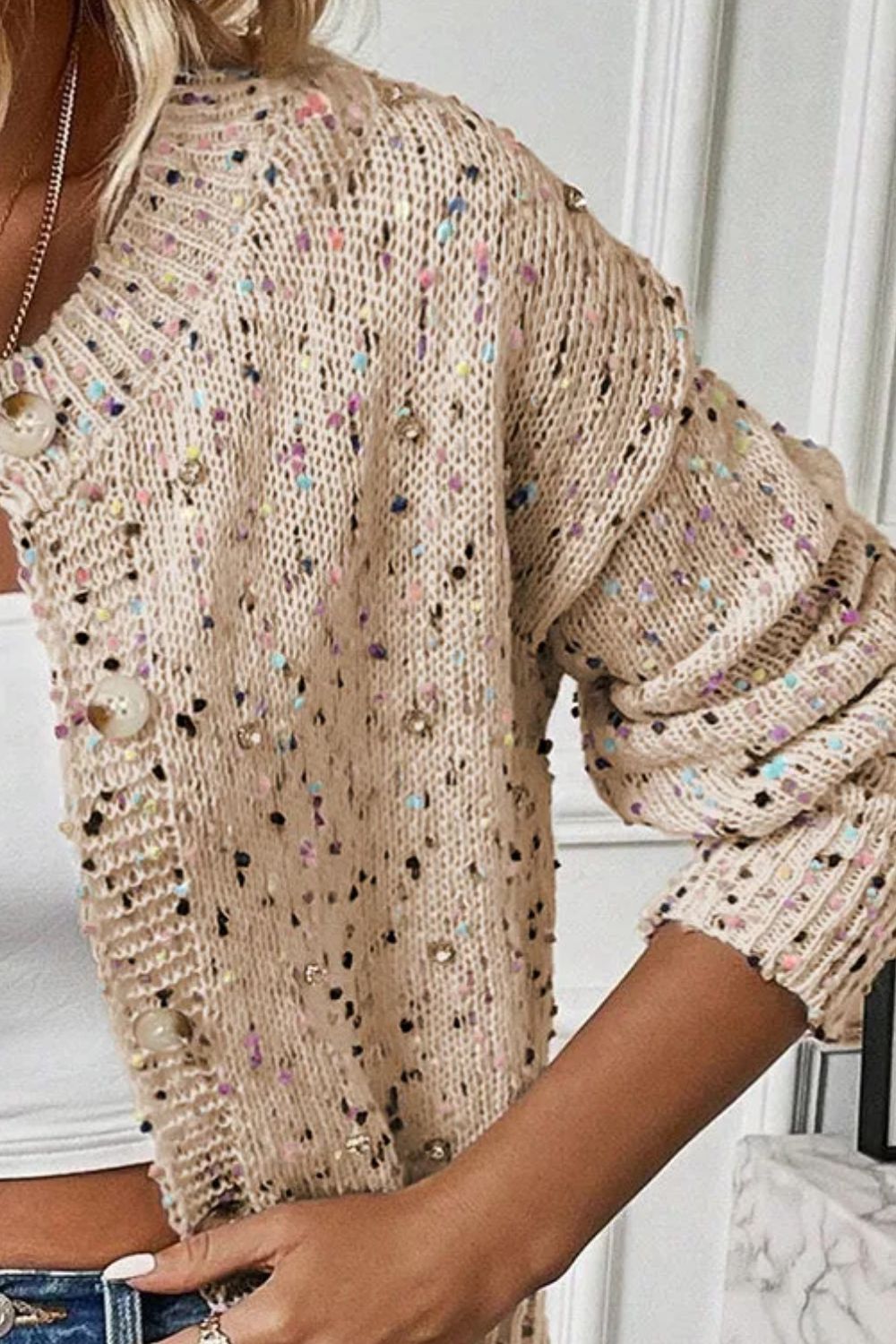 Women's speckled knit cardigan - detail