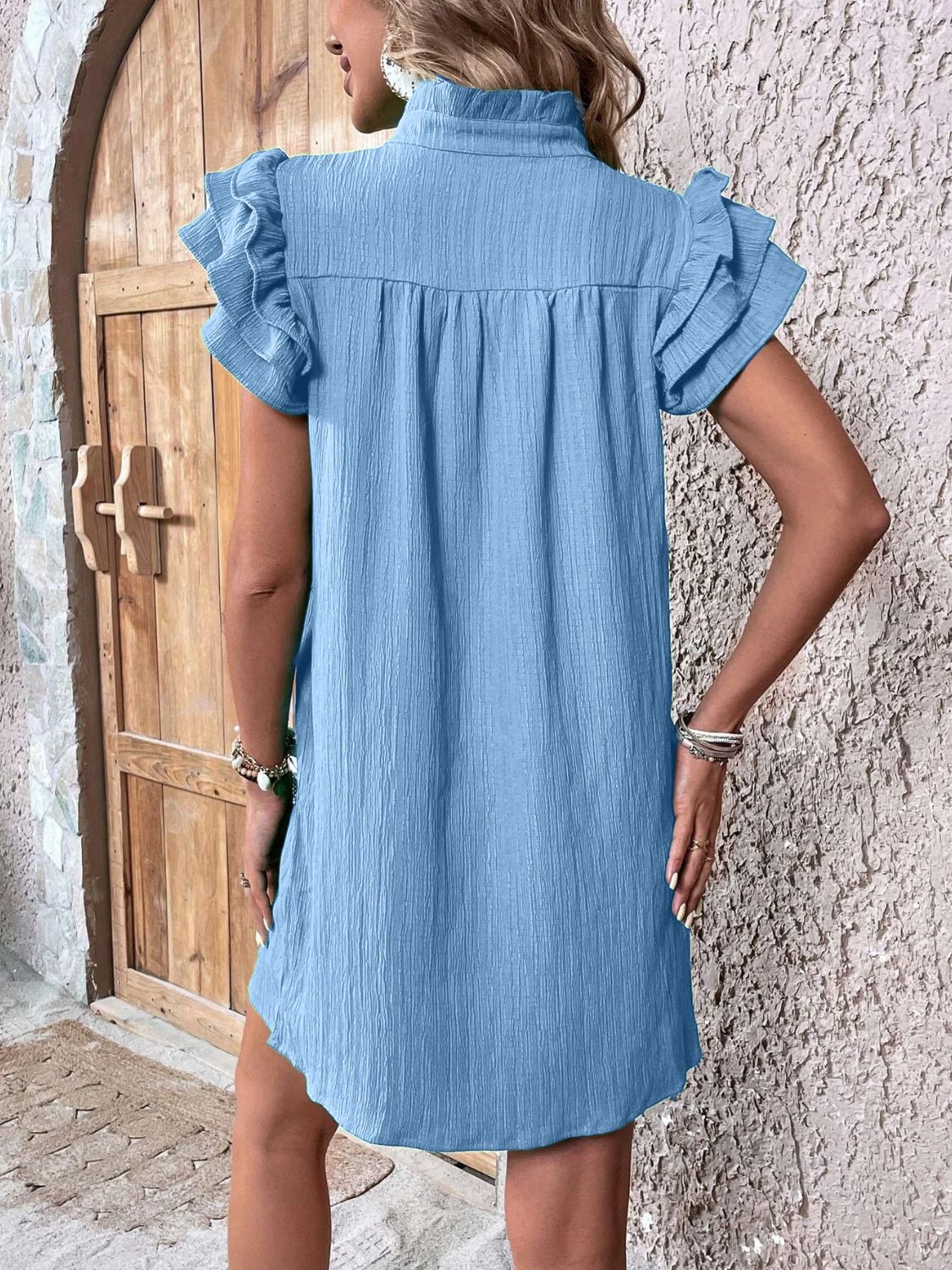 Women's ruffle shoulder mini dress - detail