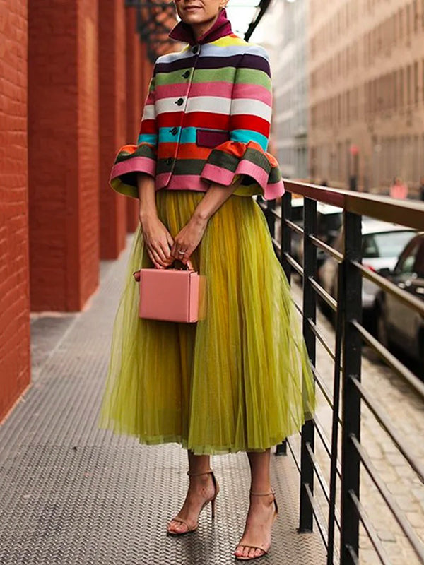 Short striped jacket in bright colour bands with flared sleeves