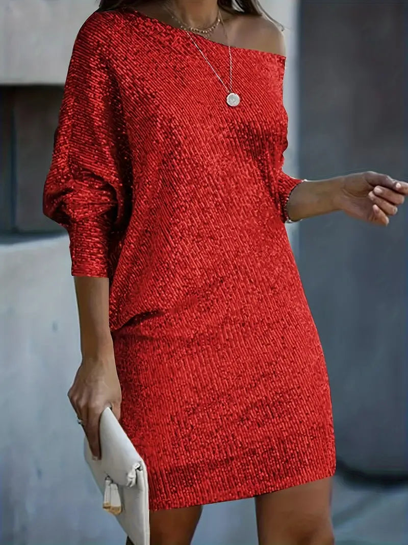 Women's Dress - Party Dress With Contrasting Sequins in Goud
