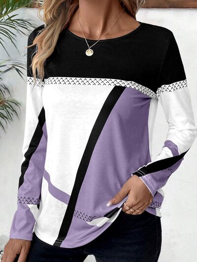 Women's colour block long sleeve top in Lavender