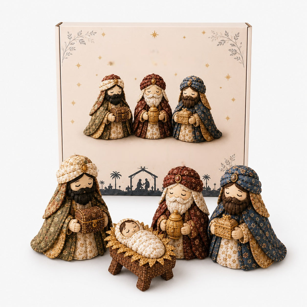 Fabric nativity scene sewing kit with Mary, Joseph, manger and angel - three kings