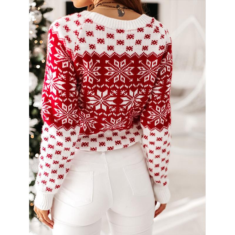 Women's knitted Fair Isle Christmas jumper with snowflakes and crew neck