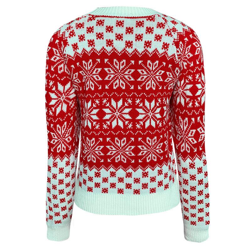 Women's knitted Fair Isle Christmas jumper with snowflakes and crew neck