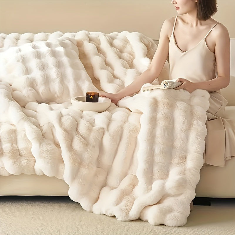 Faux fur throw with a soft bubble texture - view 2