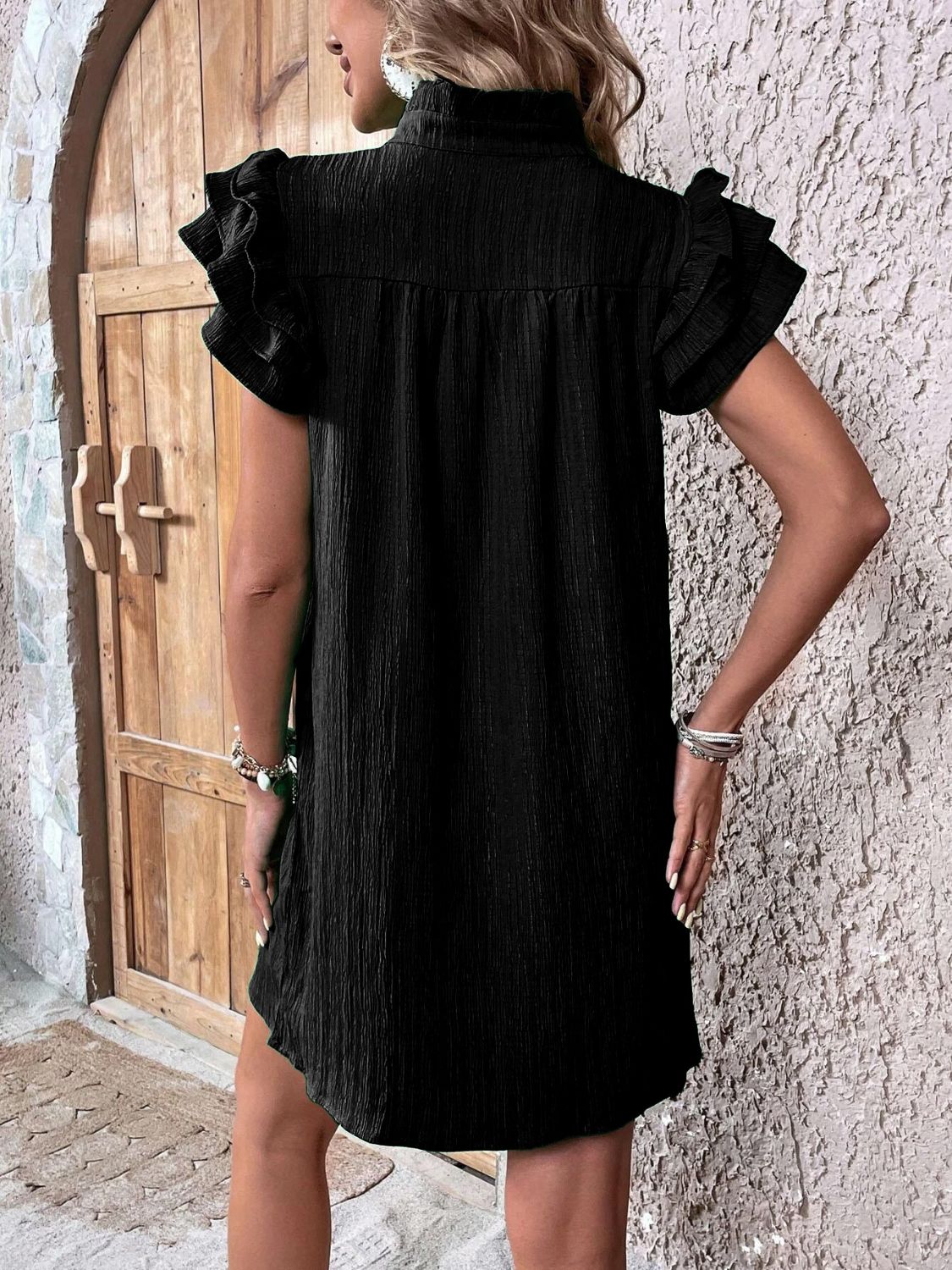 Women's ruffle shoulder mini dress - detail