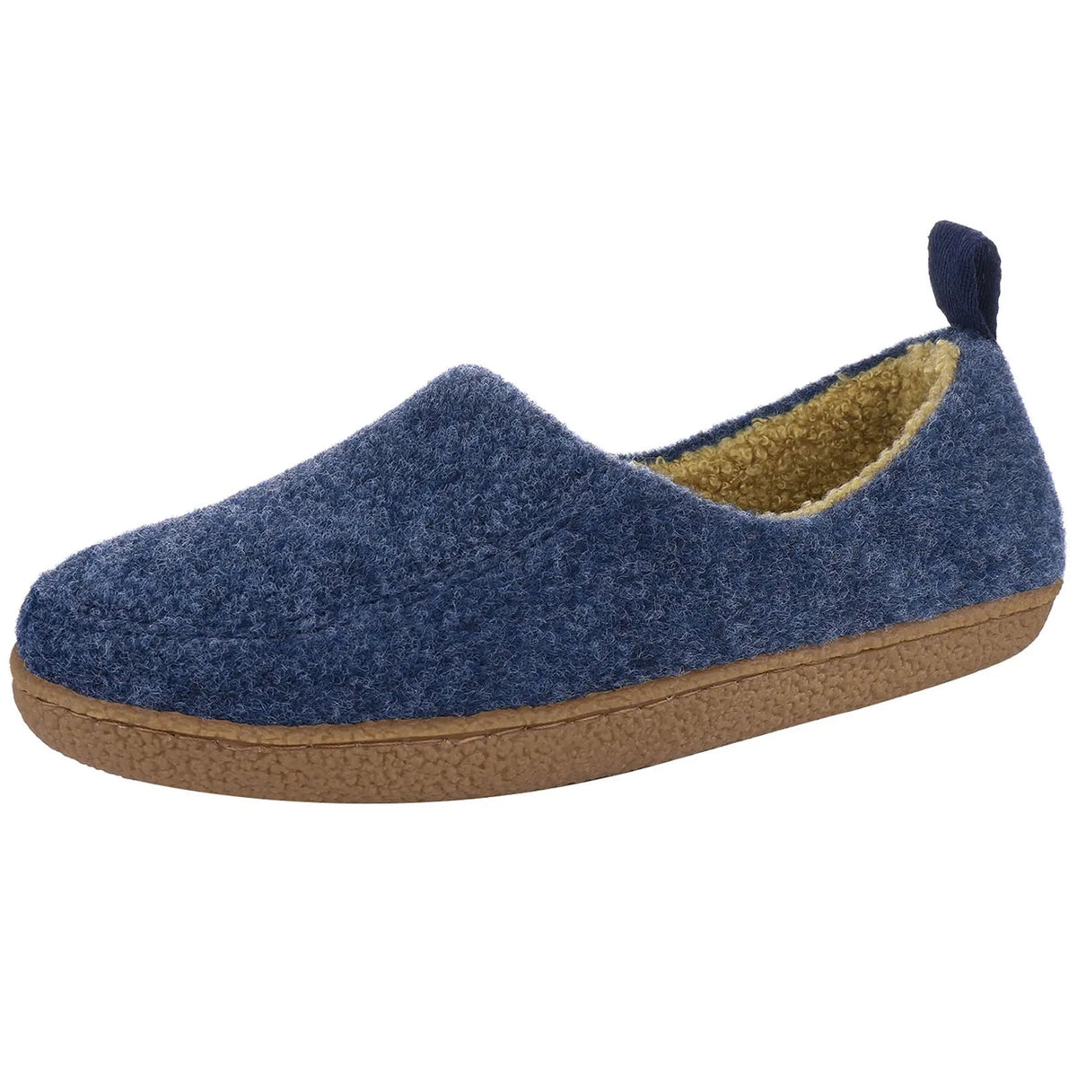Felt slippers with a teddy lining in a contrasting colour, heel loop and rubber sole - blue