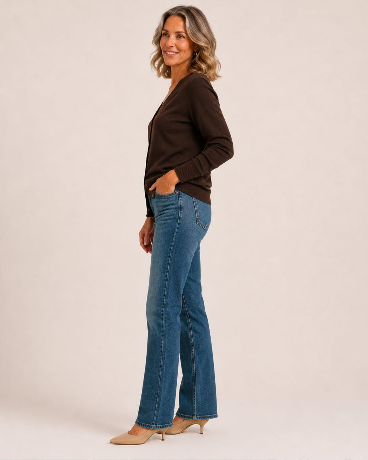 Women's fine knit cardigan with a V-neck and button front
