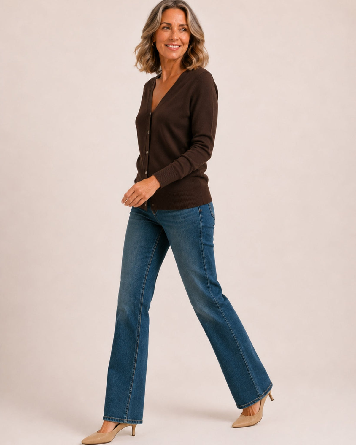 Women's fine knit cardigan with a V-neck and button front