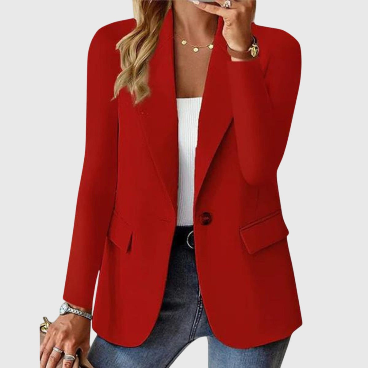 Women's fitted blazer with one button and flap pockets - red