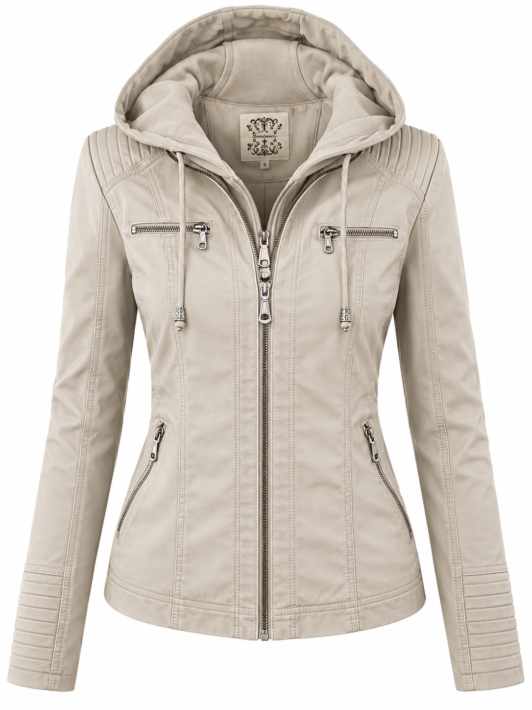 Women's fitted hooded jacket in faux leather
