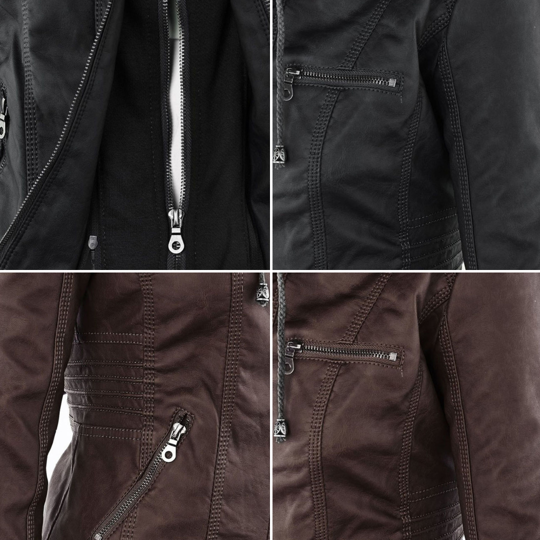 Women's fitted hooded jacket in faux leather