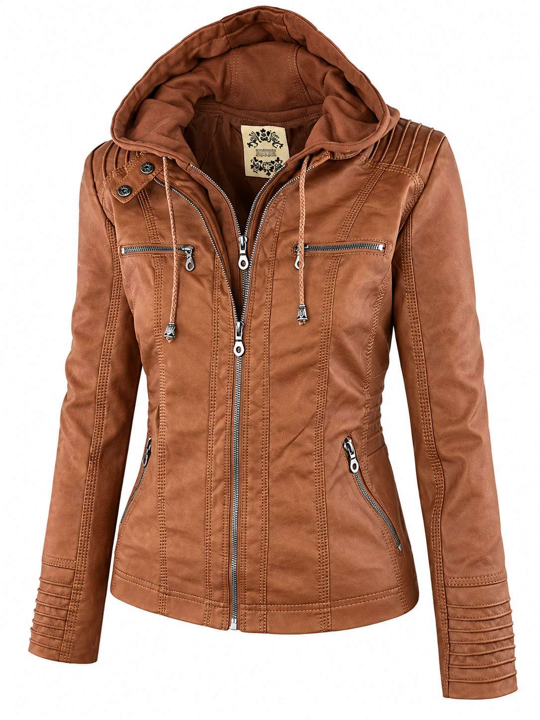Women's fitted hooded jacket in faux leather