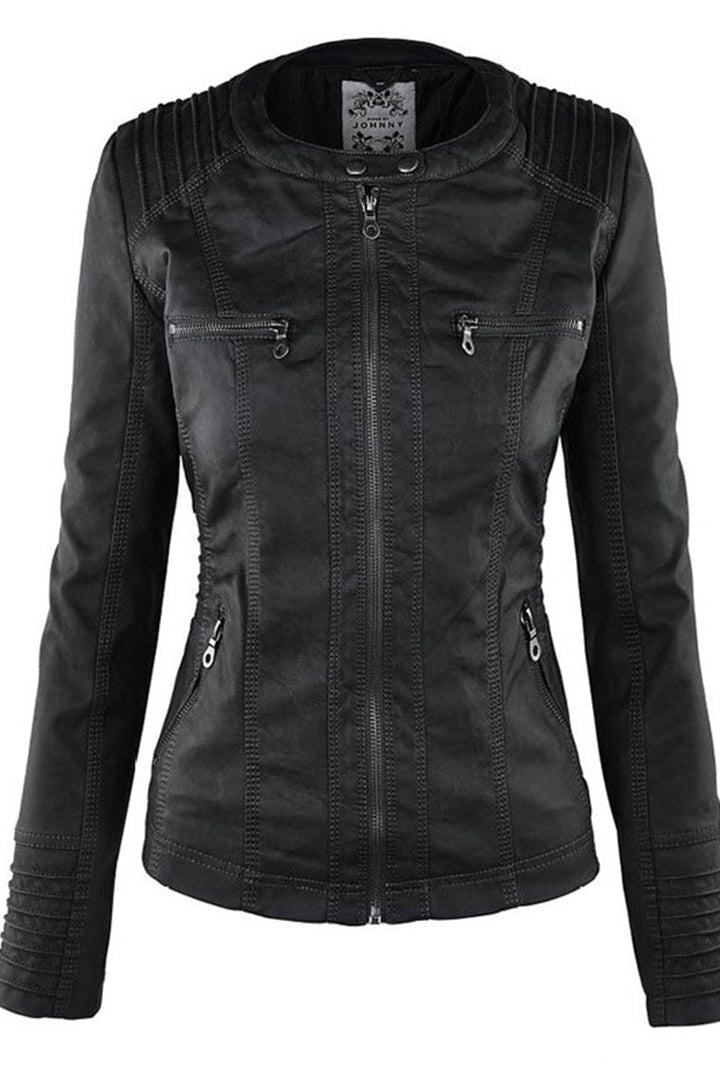 Women's fitted hooded jacket in faux leather