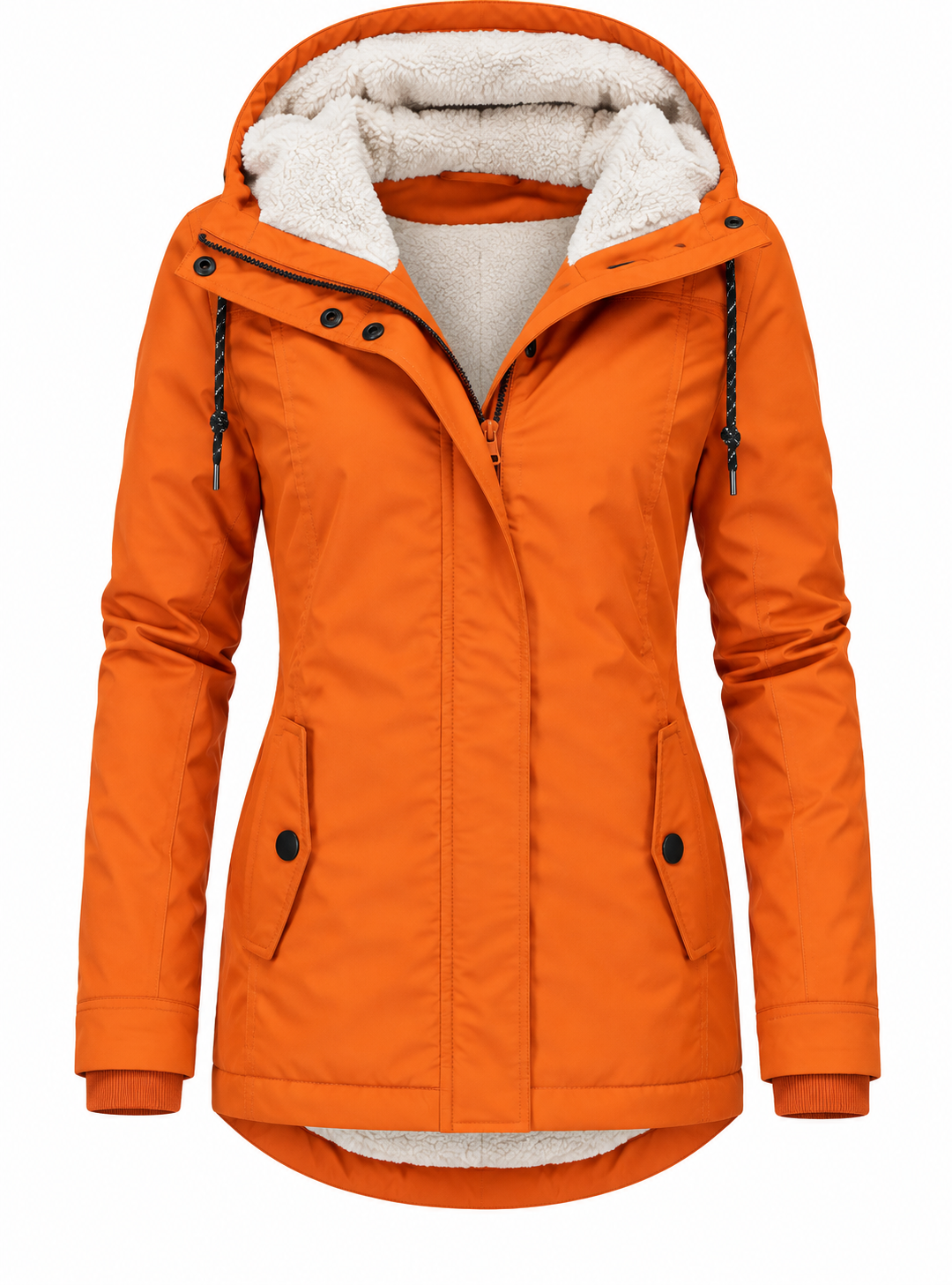 Women's fitted parka with teddy lining and a fixed hood - orange