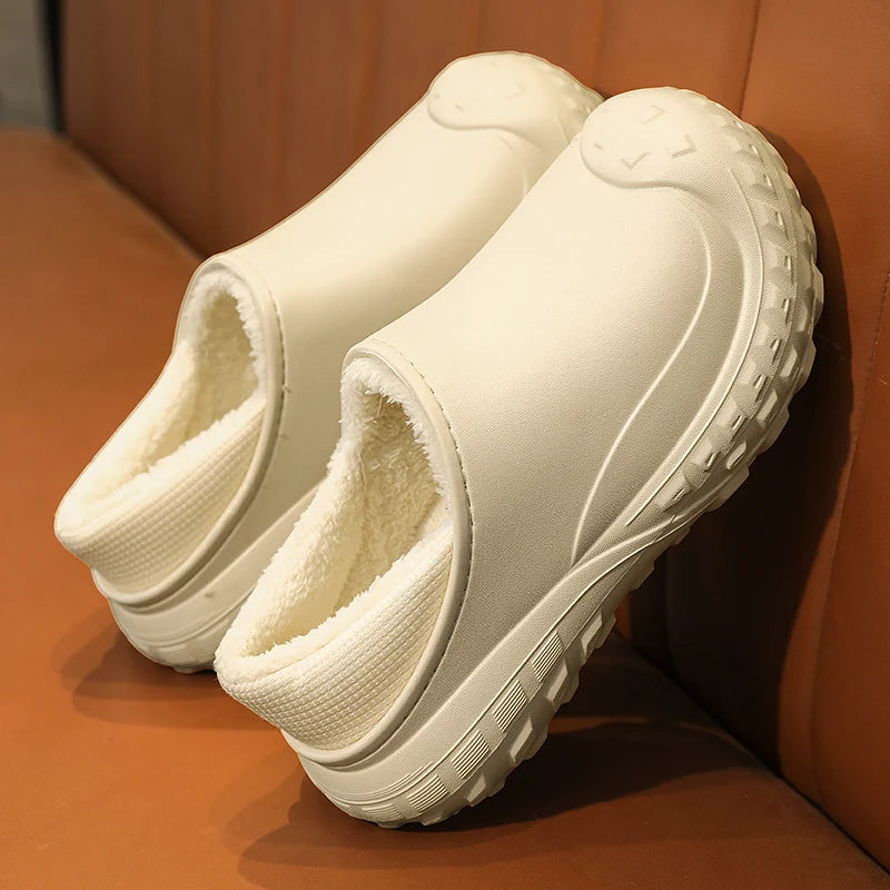 Fleece-lined EVA slippers with a smooth shell and a chunky block tread sole - view 2