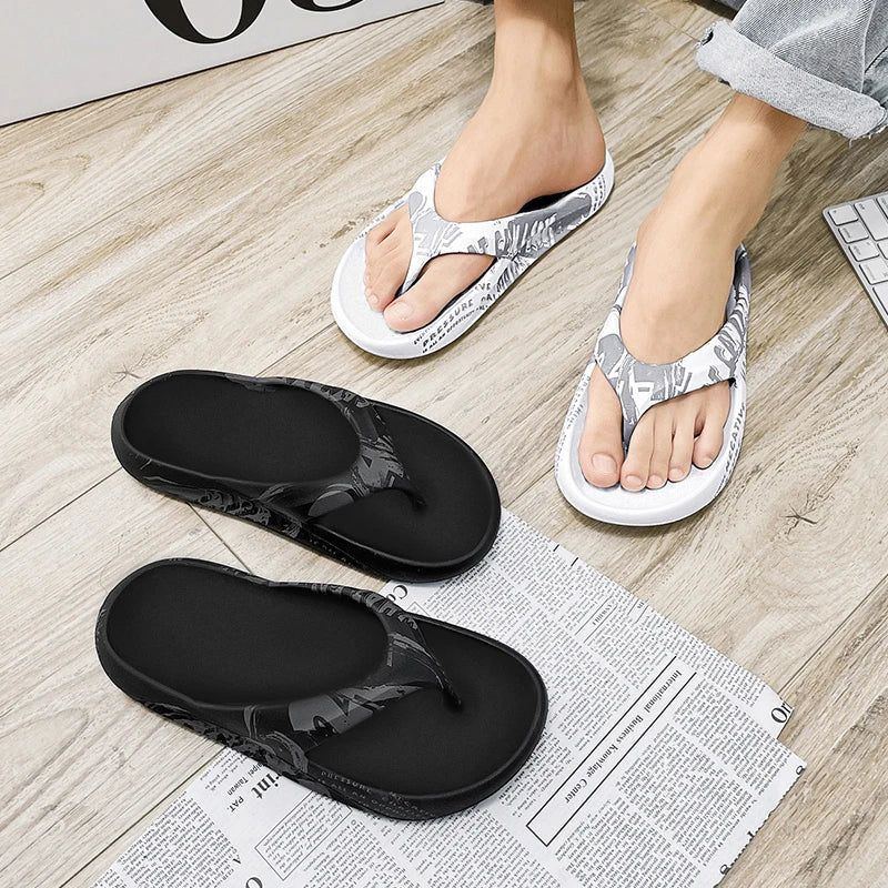 Flip flops in EVA with thick sole and letter print across straps and footbed - view 5