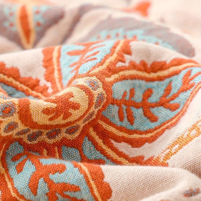 Reversible bedspread with a floral pattern and fringe - view 7