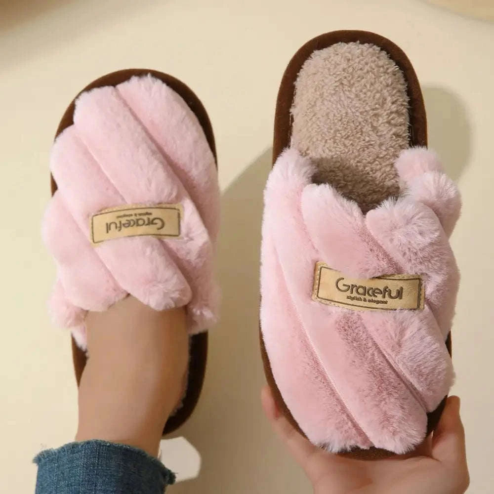 Fluffy slippers with crossover plush straps, teddy footbed and open heel - view 3