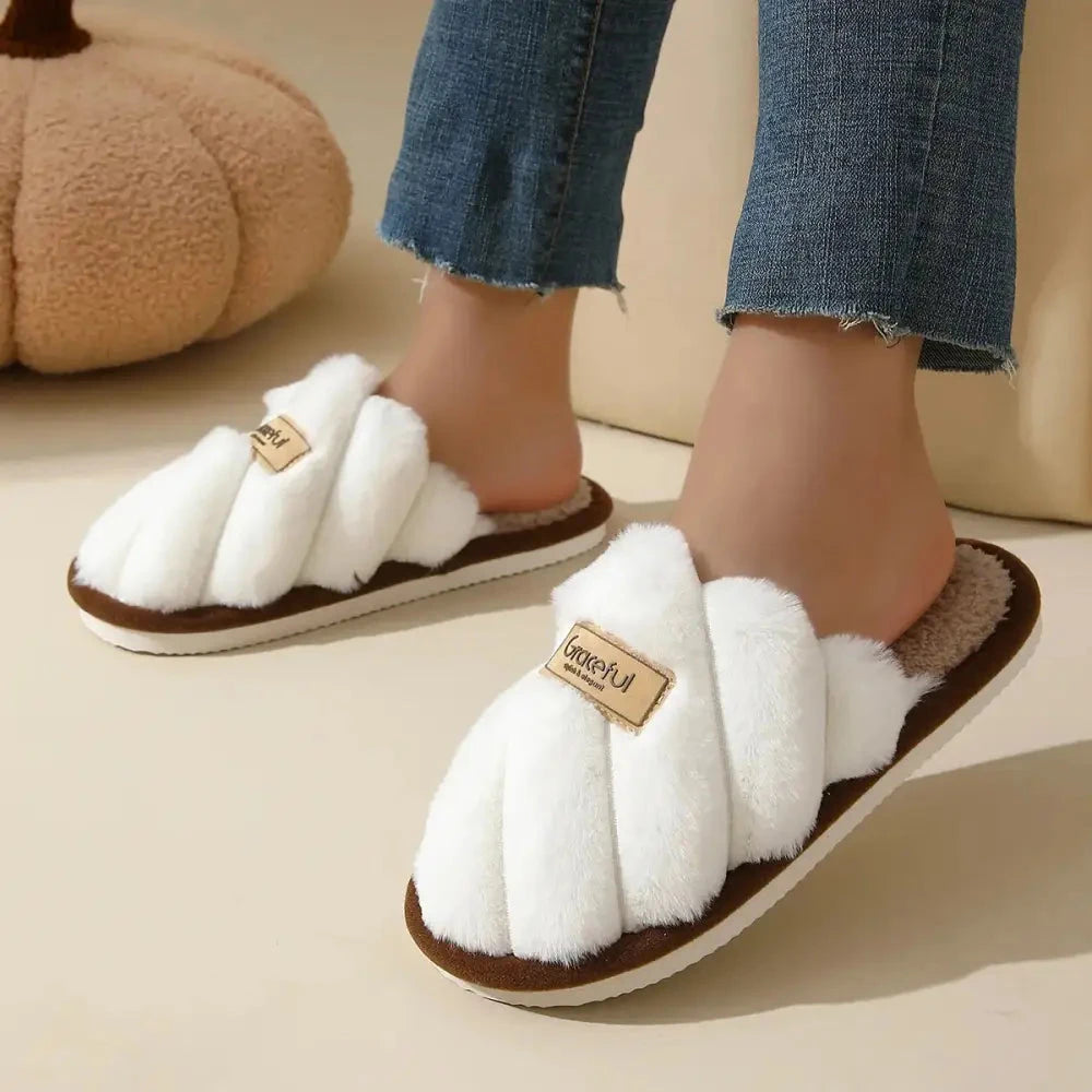 Fluffy slippers with crossover plush straps, teddy footbed and open heel - view 6