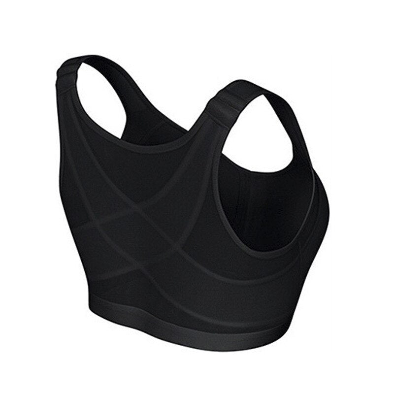 Front-closure bra with crossback panels, mesh inserts and wide straps - black
