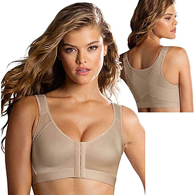 Front-closure bra with crossback panels, mesh inserts and wide straps