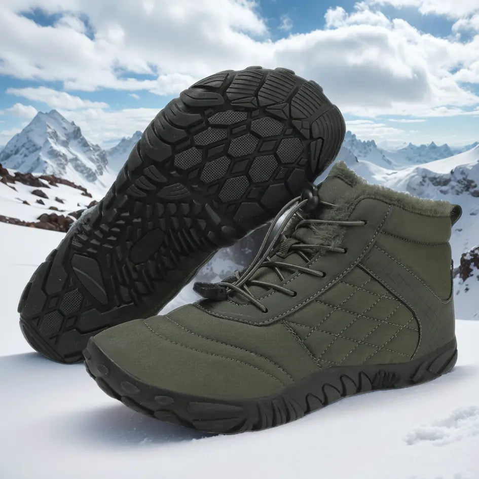 Unisex barefoot winter shoes with elastic laces and a wide toe box