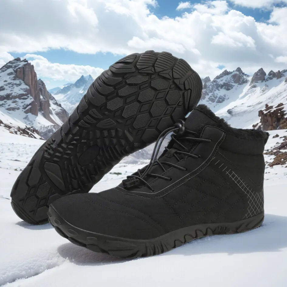 Unisex barefoot winter shoes with elastic laces and a wide toe box