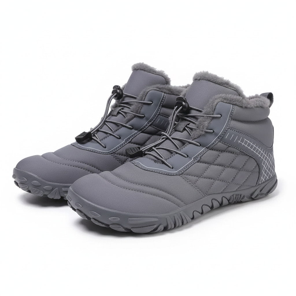 Unisex barefoot winter shoes with elastic laces and a wide toe box