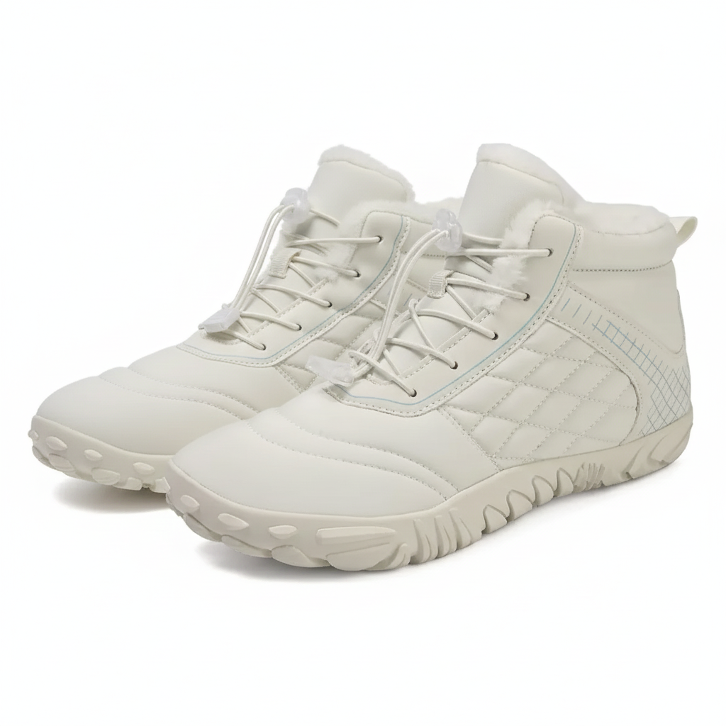 Unisex barefoot winter shoes with elastic laces and a wide toe box in cream