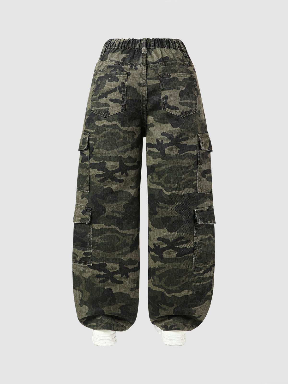 Cargo jeans for girls in cotton denim with large side pockets and a straight leg - view 5