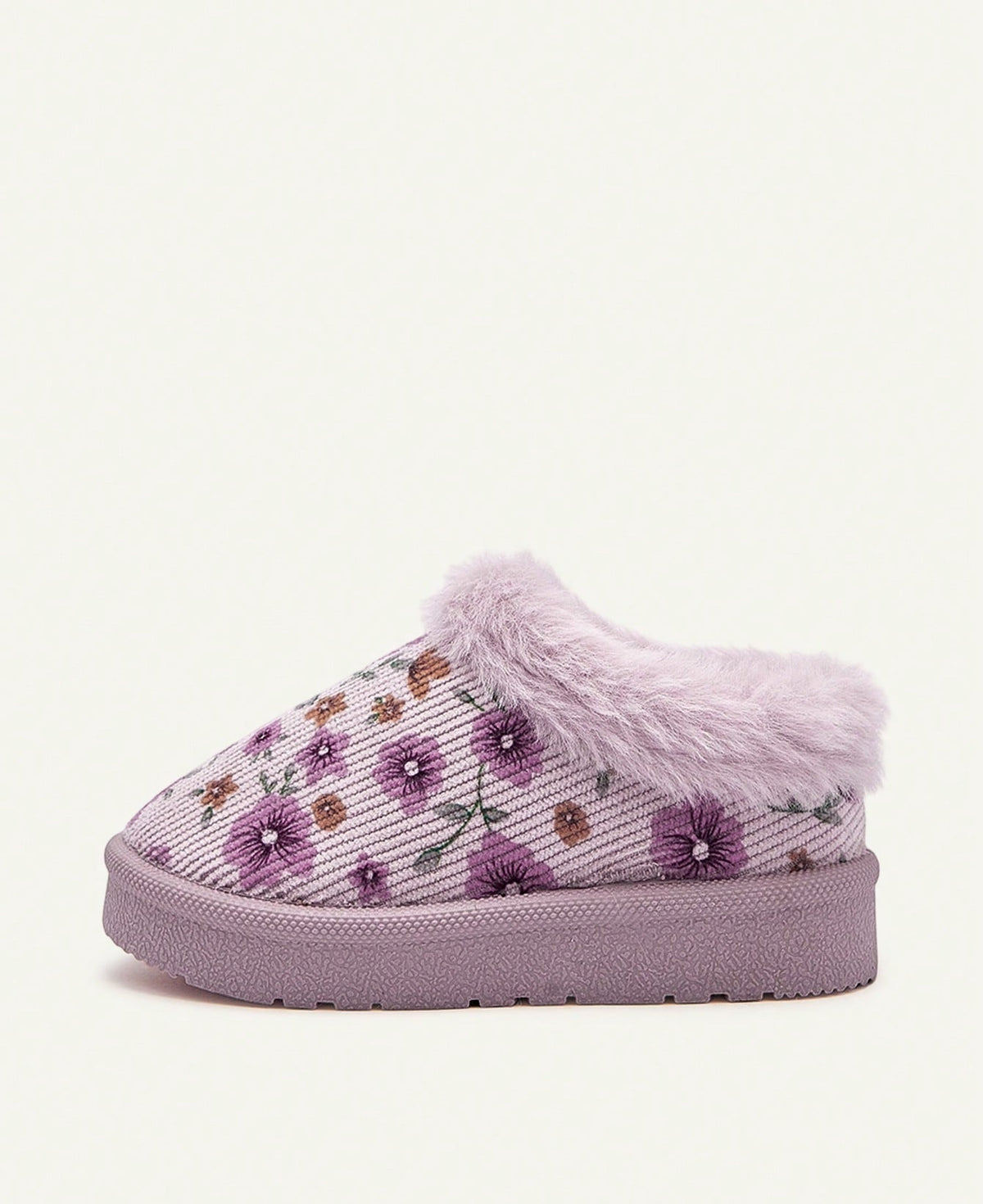 Floral slippers for girls with a plush collar, plush lining and a firm sole with tread - view 4