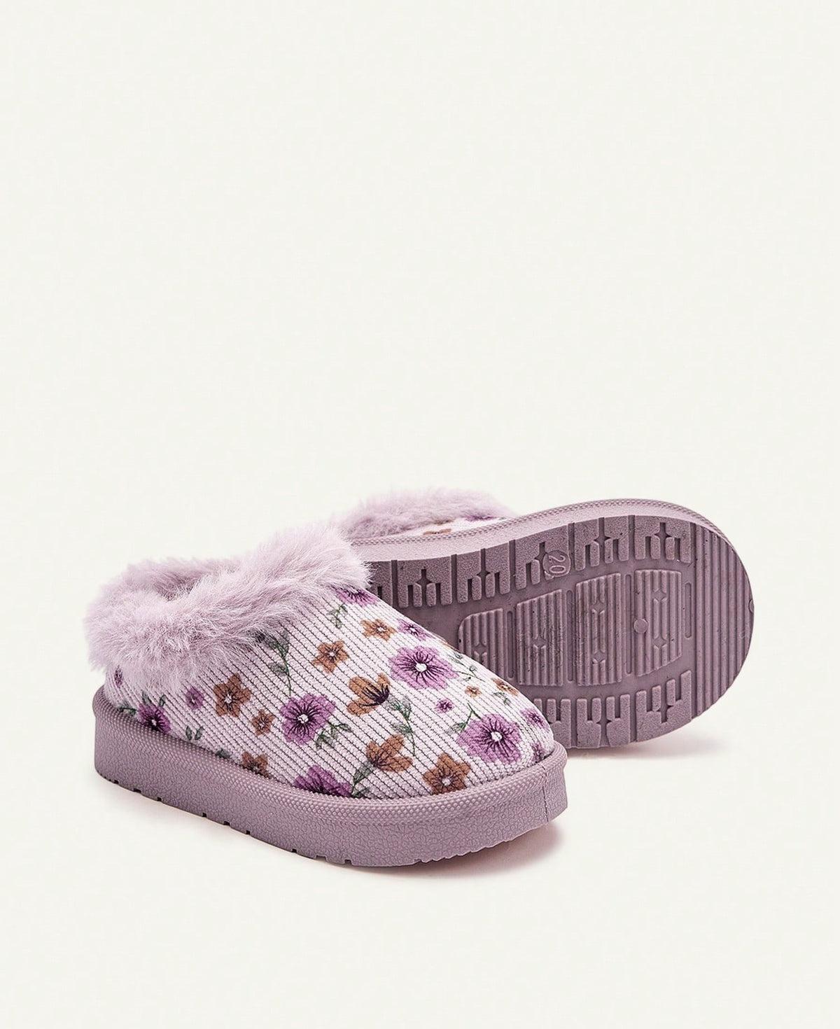 Floral slippers for girls with a plush collar, plush lining and a firm sole with tread - view 8