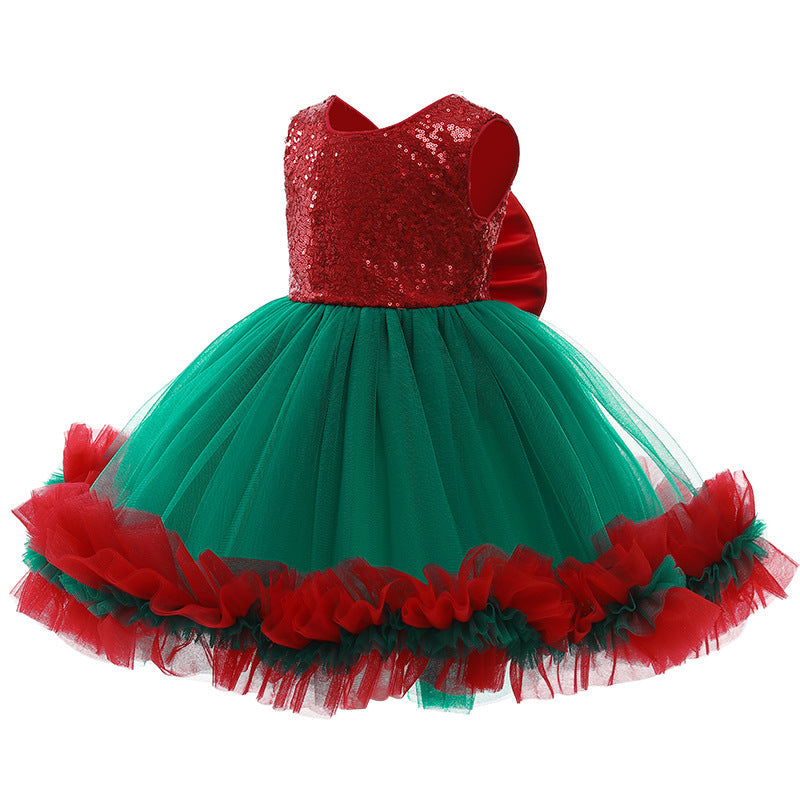 Girls' Christmas party dress with a sequinned bodice, tulle skirt and big bow