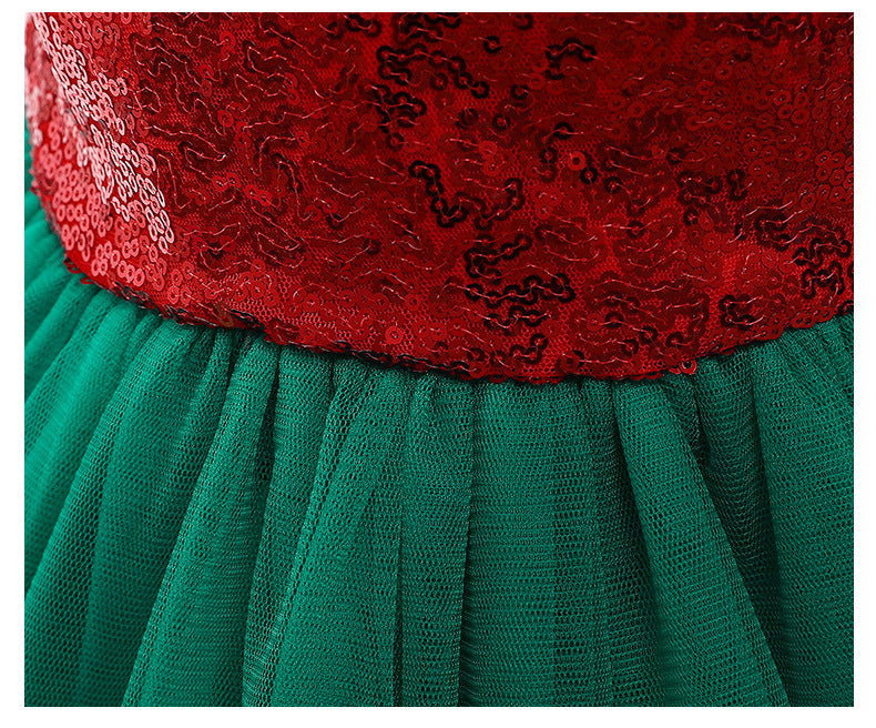Girls' Christmas party dress with a sequinned bodice, tulle skirt and big bow