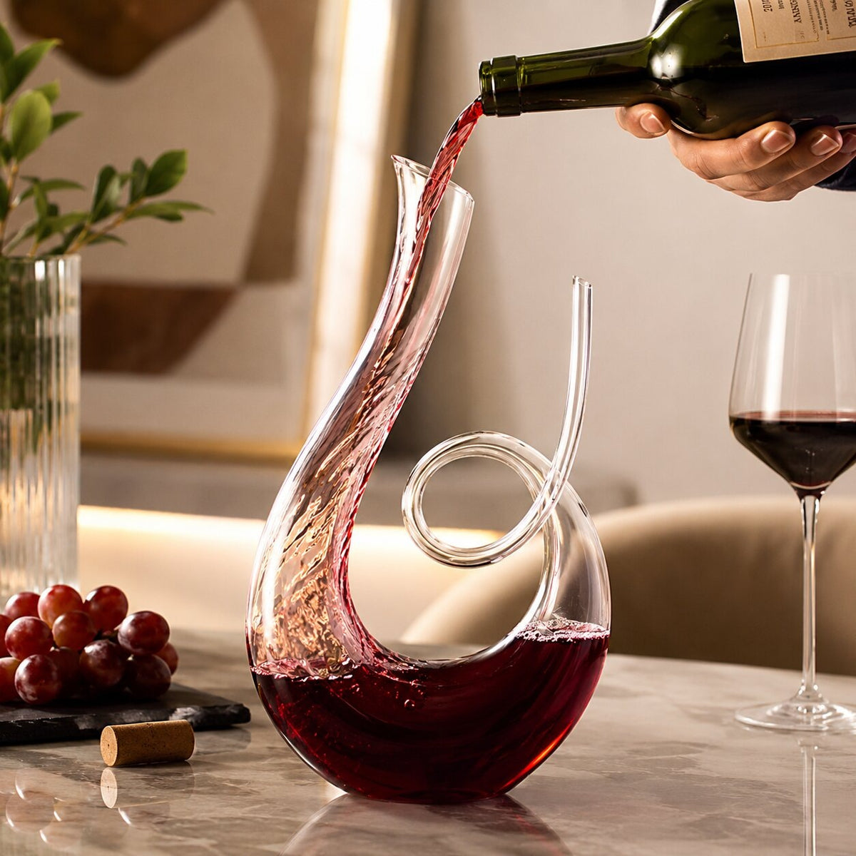 1.5 litre glass wine decanter with a swirl and a long spout - view 4