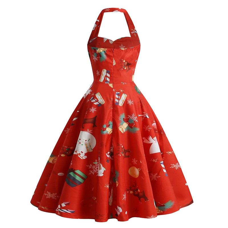 Women's halter-neck Christmas dress with sweetheart neckline and full skirt