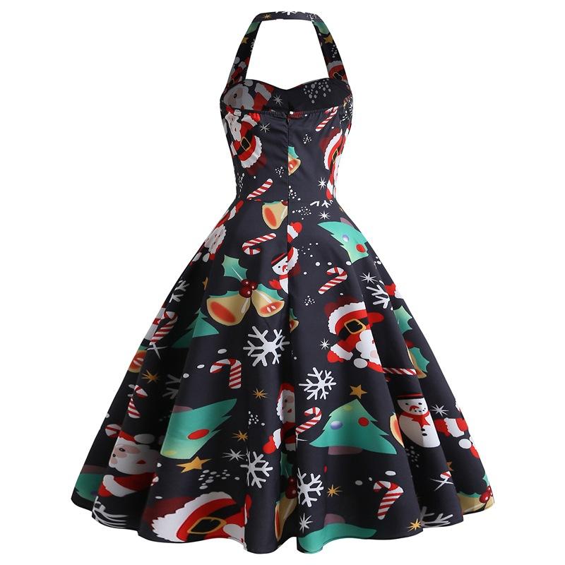 Women's halter-neck Christmas dress with sweetheart neckline and full skirt