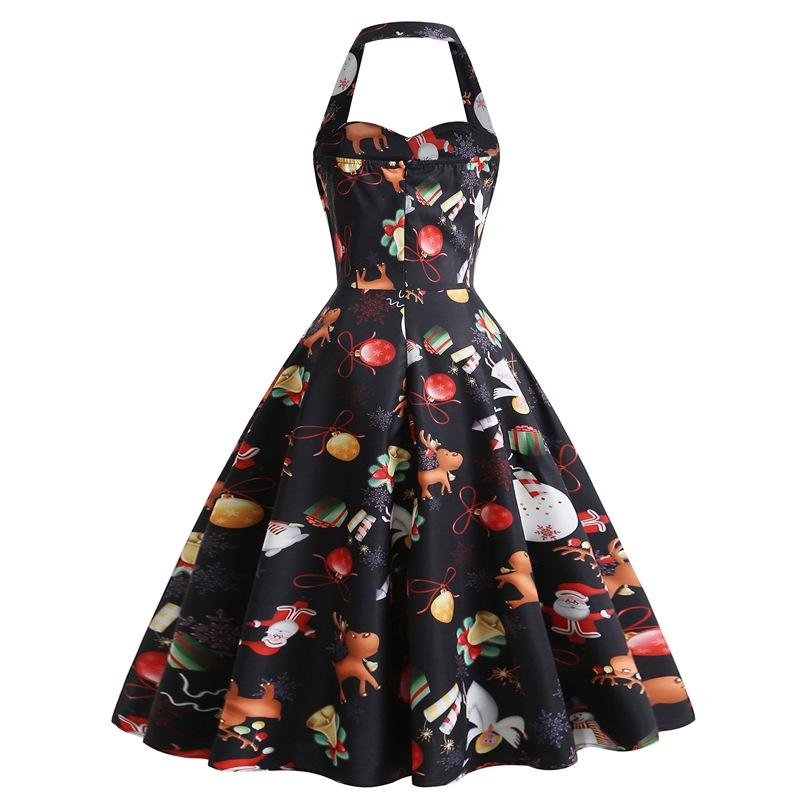 Women's halter-neck Christmas dress with sweetheart neckline and full skirt