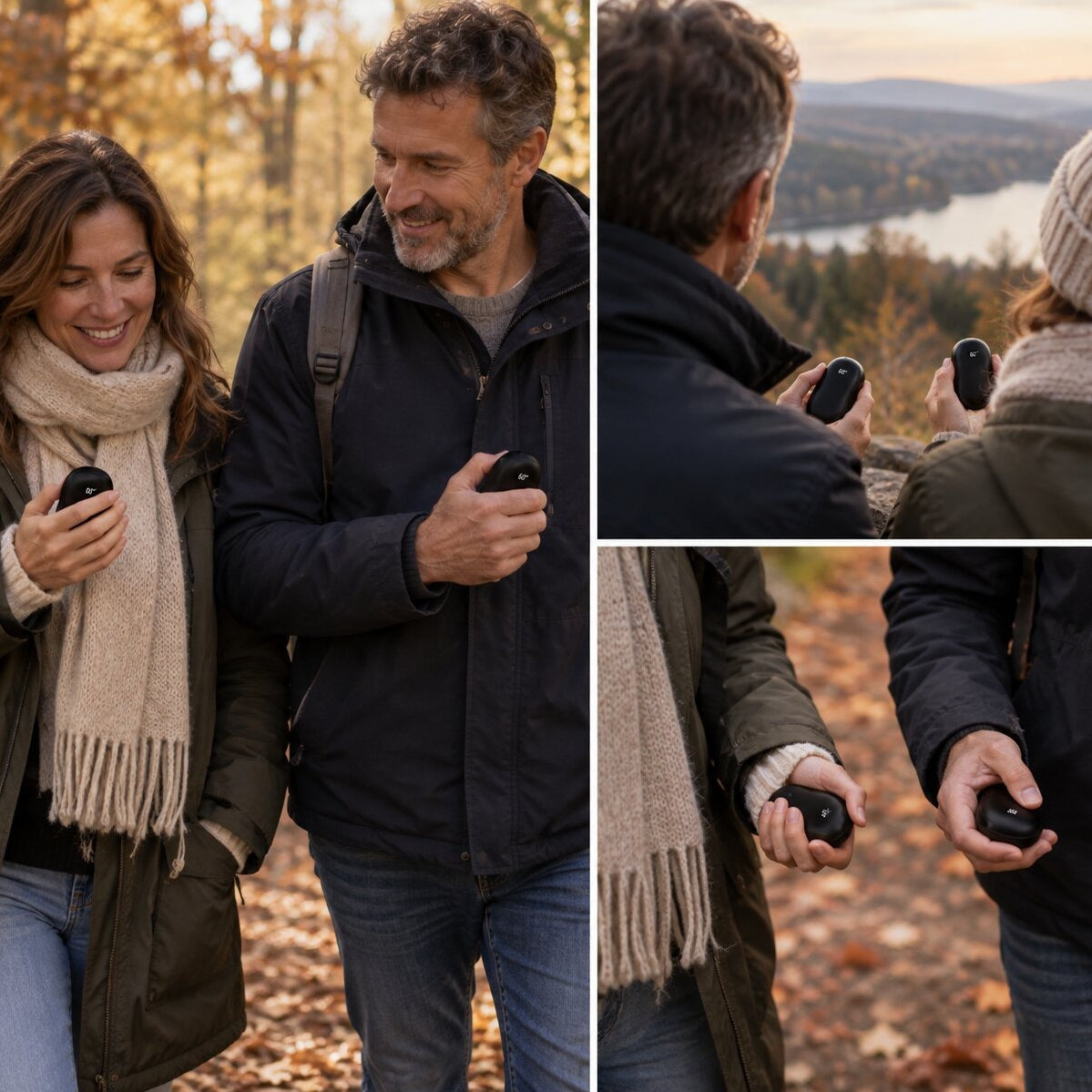 Two rechargeable hand warmers that snap together with a magnet, with display - view 4