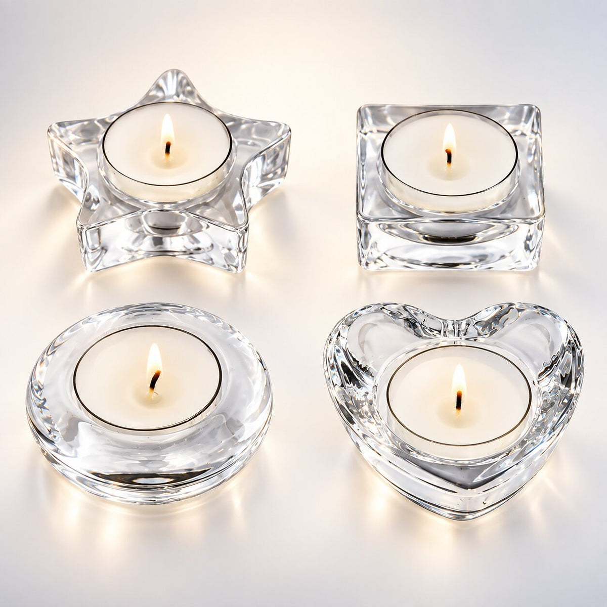 Handmade tea light holder in thick, clear glass