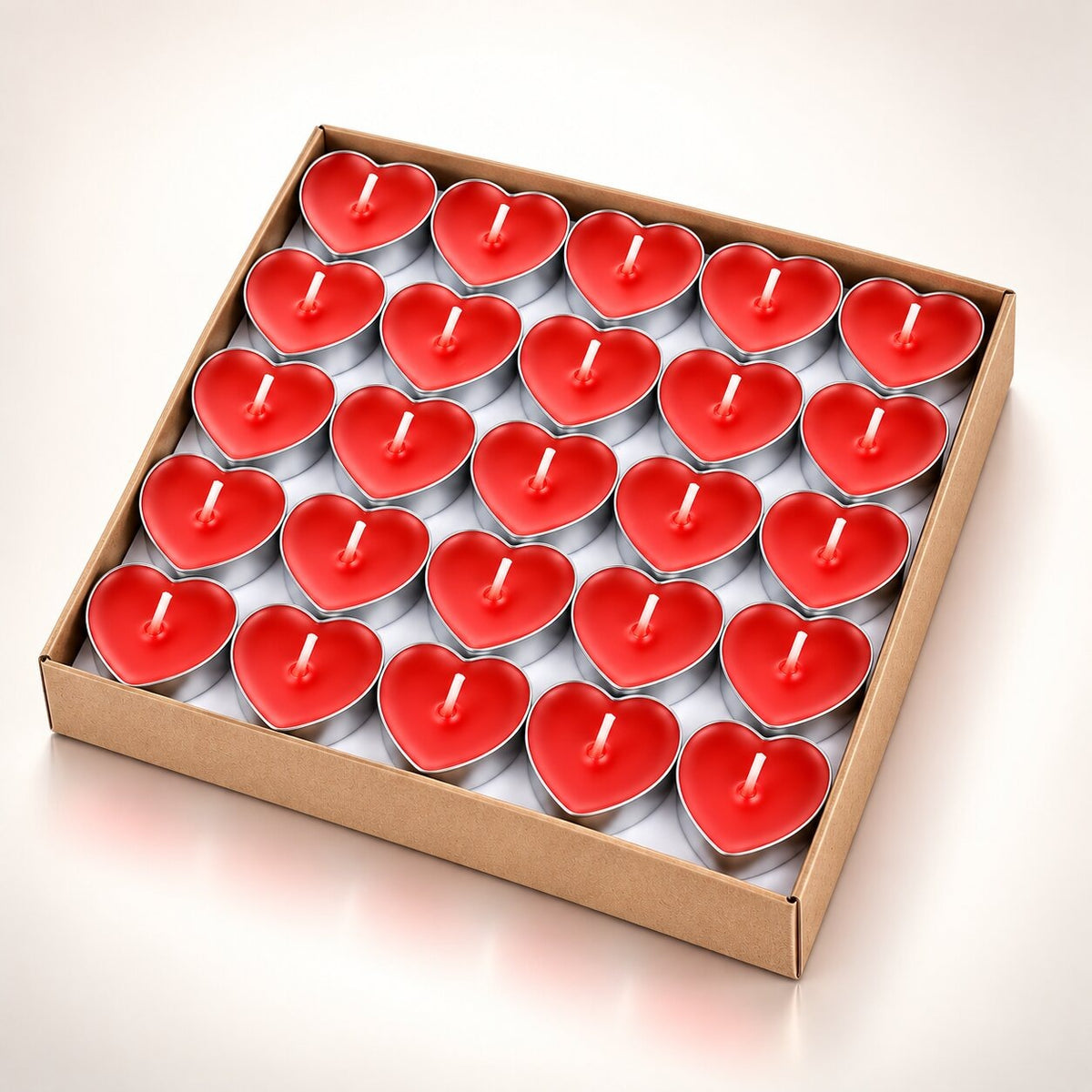 Coloured heart-shaped and round tea lights in cardboard boxes - view 4
