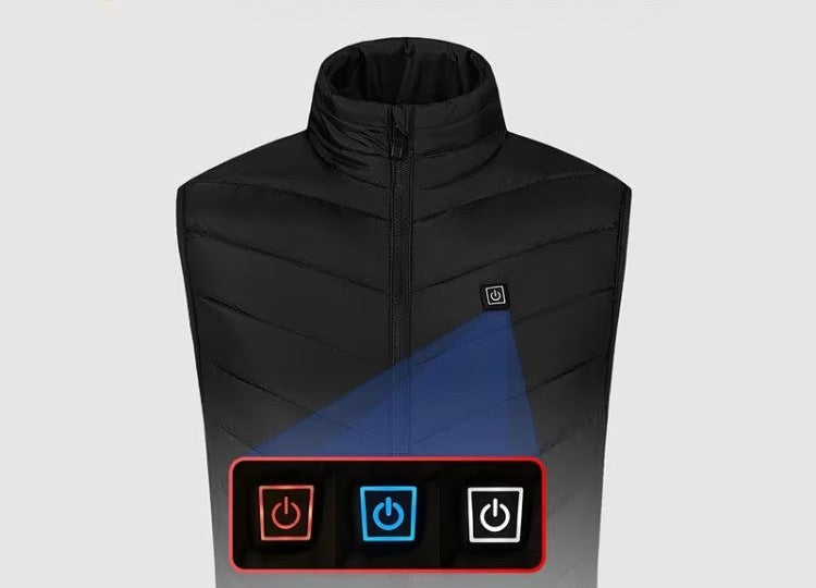 Heated body warmer with a stand collar, a zip and a button on the chest - view 3