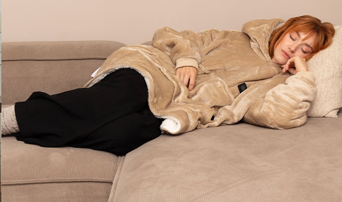 Heated oversized hoodie with a hood and a power button on the chest - view 3